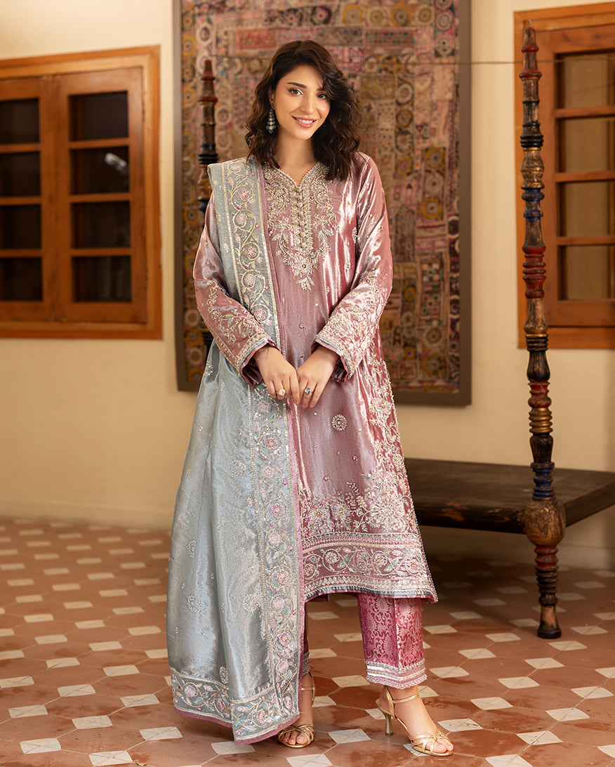 Women Wearing Periwesh Dark Pink Long Shirt for Formal Events - Pakistani Designer Wear for Women in UK | Kifat