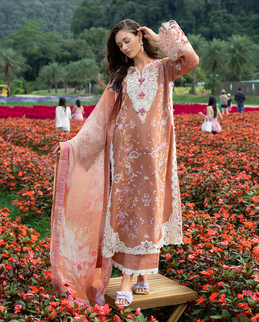 Women Wearing Rosette Reverie Rust Long Shirt for Festive Events - Pakistani Designer Wear for Women in UK | Kifat