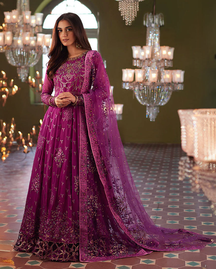 Women Wearing Shehrzaad Magenta Peshwas for Wedding Events - Pakistani Designer Wear for Women in UK | Kifat