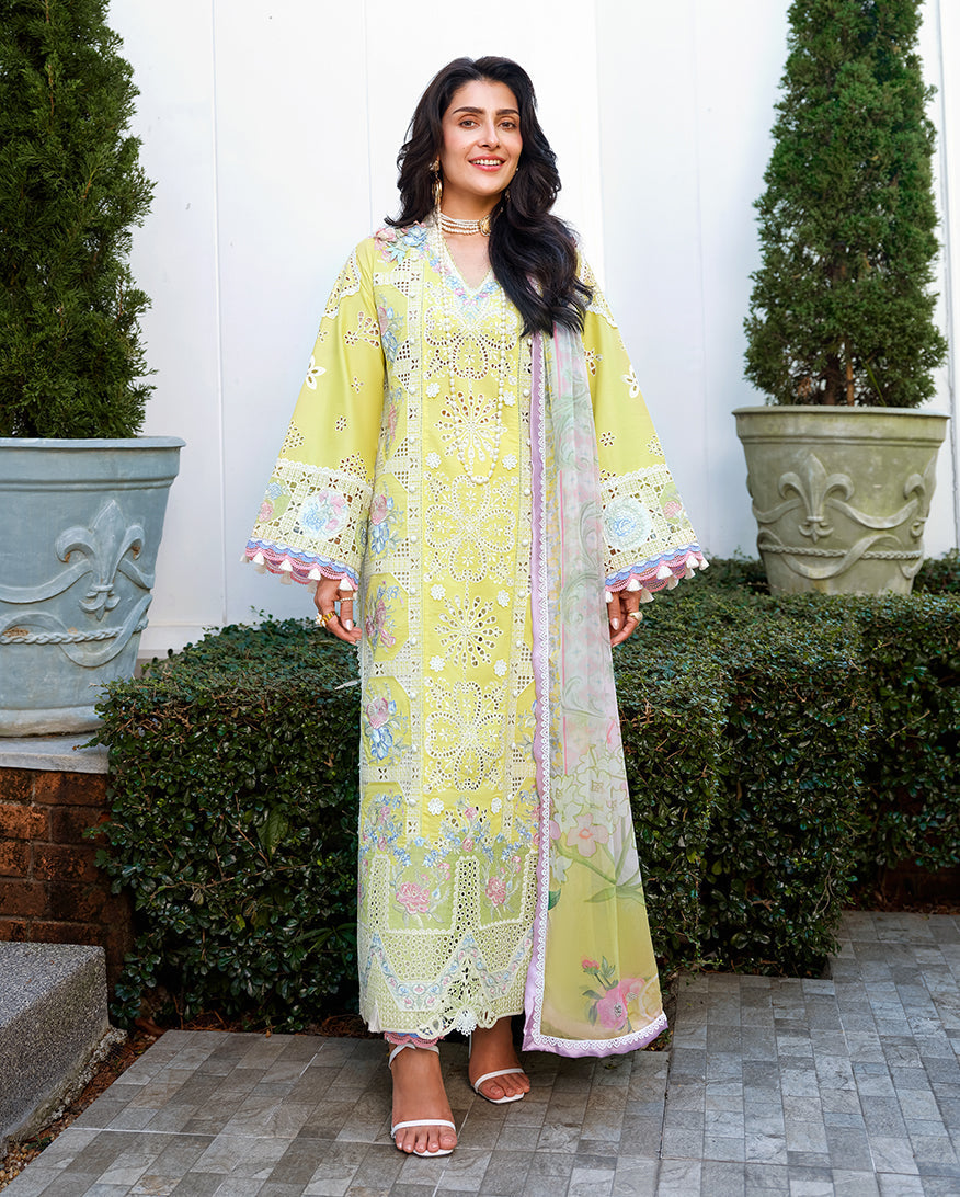 Women Wearing Tender Whisper Lime Green Long Shirt For Luxury Events - Pakistani Designer Wear For Women In UK | Kifat