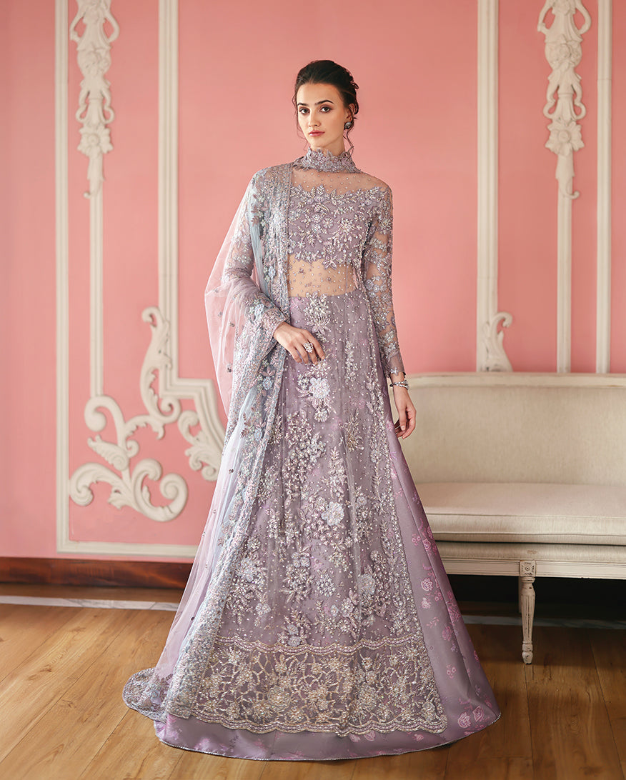 Women Wearing Valerie Lilac Long Shirt with Sharara for Wedding Events - Pakistani Designer Wear for Women in UK | Kifat