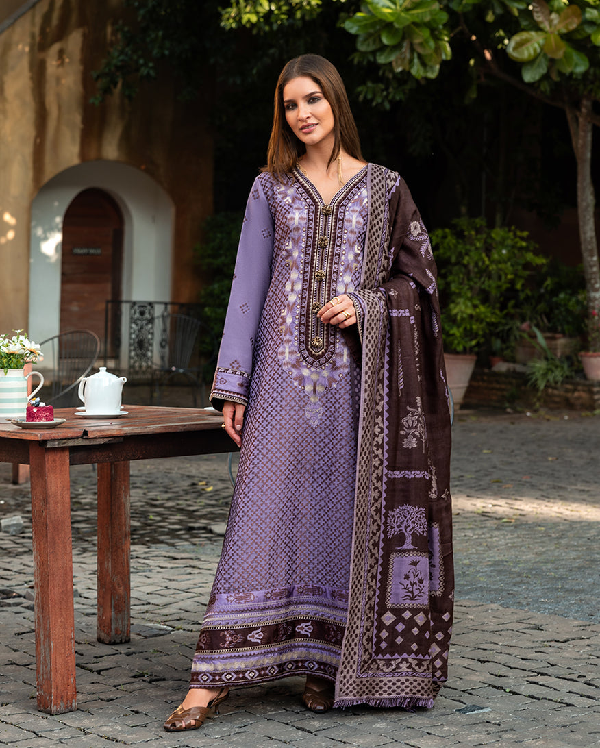 Women Wearing Villa Bramasole Muted Purple Long Shirt for Casual Events - Pakistani Designer Wear for Women in UK | Kifat