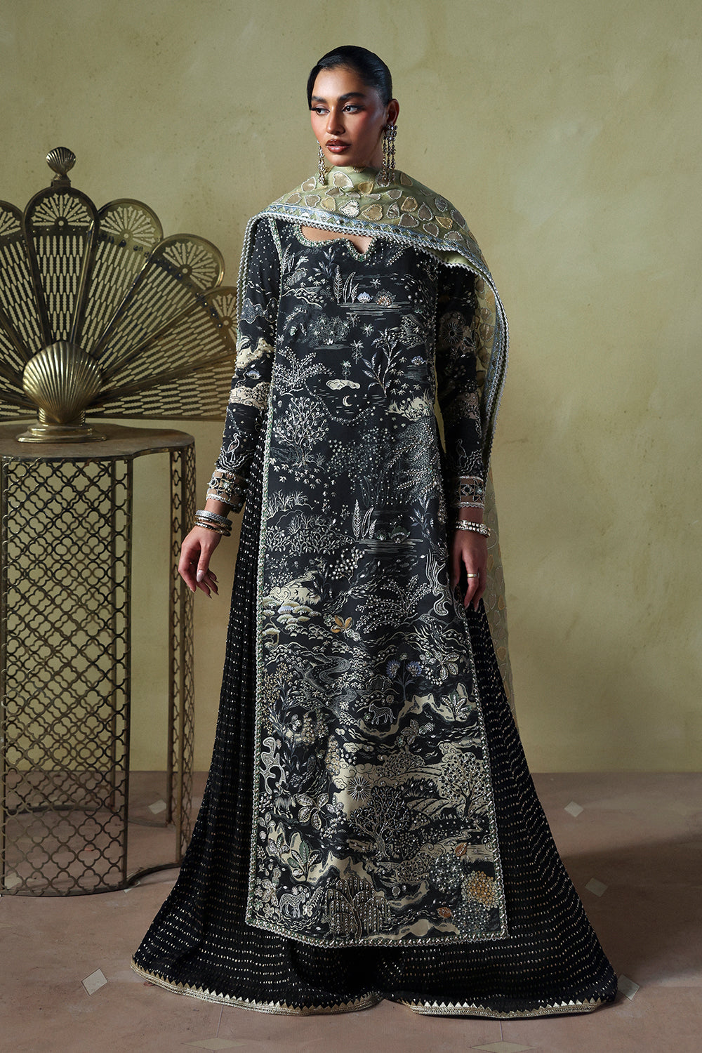 Soraya Zyra Black Long Shirt for Wedding Wear, Guest of Wedding Wear - Pakistani Designer Wear for Women in UK | Kifat
