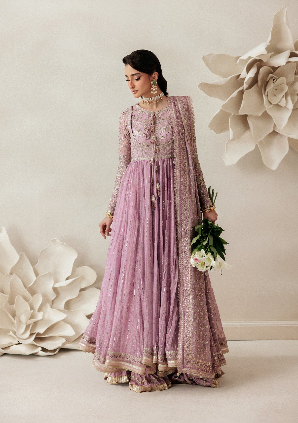 AIKSHAAM '26 - VOL. 1 - LOOK 01 Lilac Long Frock with Sharara For Formal Events - Pakistani Designer Wear for Women in UK | Kifat