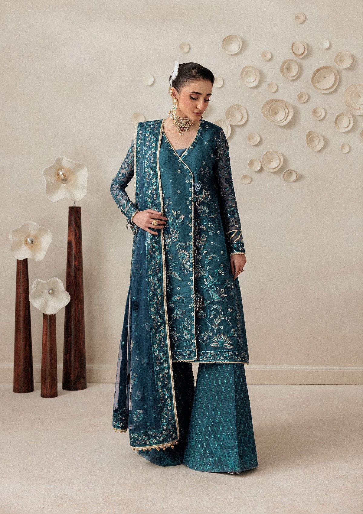 AIKSHAAM '26 - VOL. 1 - LOOK 04 Blue Teal Angrakha Style Shirt For Formal Events - Pakistani Designer Wear for Women in UK | Kifat