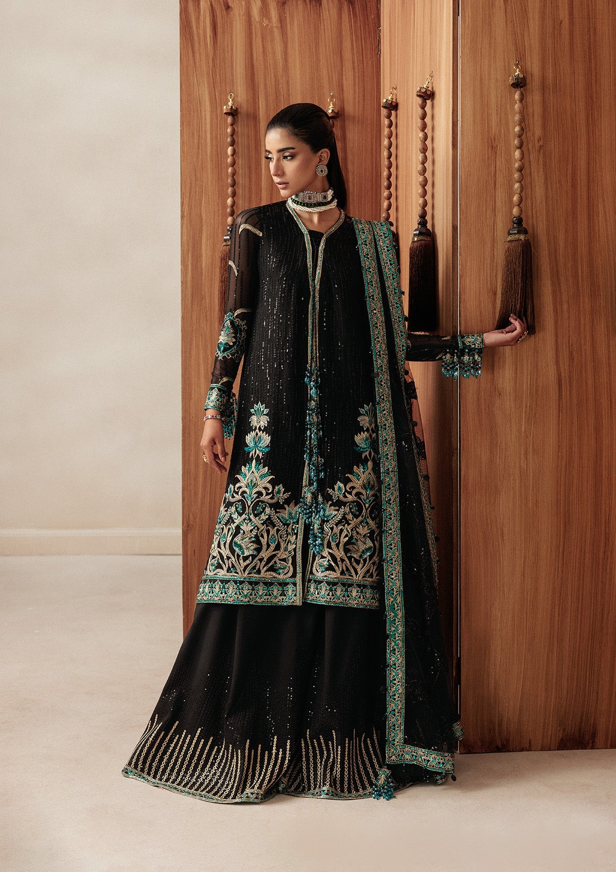 AIKSHAAM '26 - VOL. 1 - LOOK 05 Black Front Open Shirt For Formal Events - Pakistani Designer Wear for Women in UK | Kifat