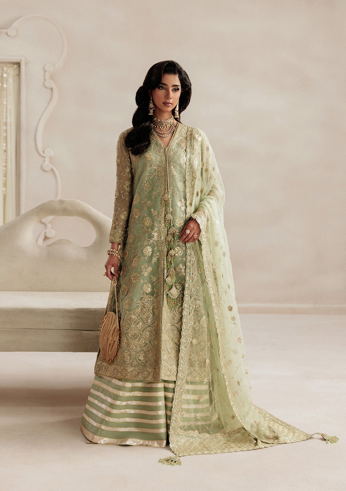AIKSHAAM '26 - VOL. 1 - LOOK 07 Light Green Long Shirt For Formal Events - Pakistani Designer Wear for Women in UK | Kifat