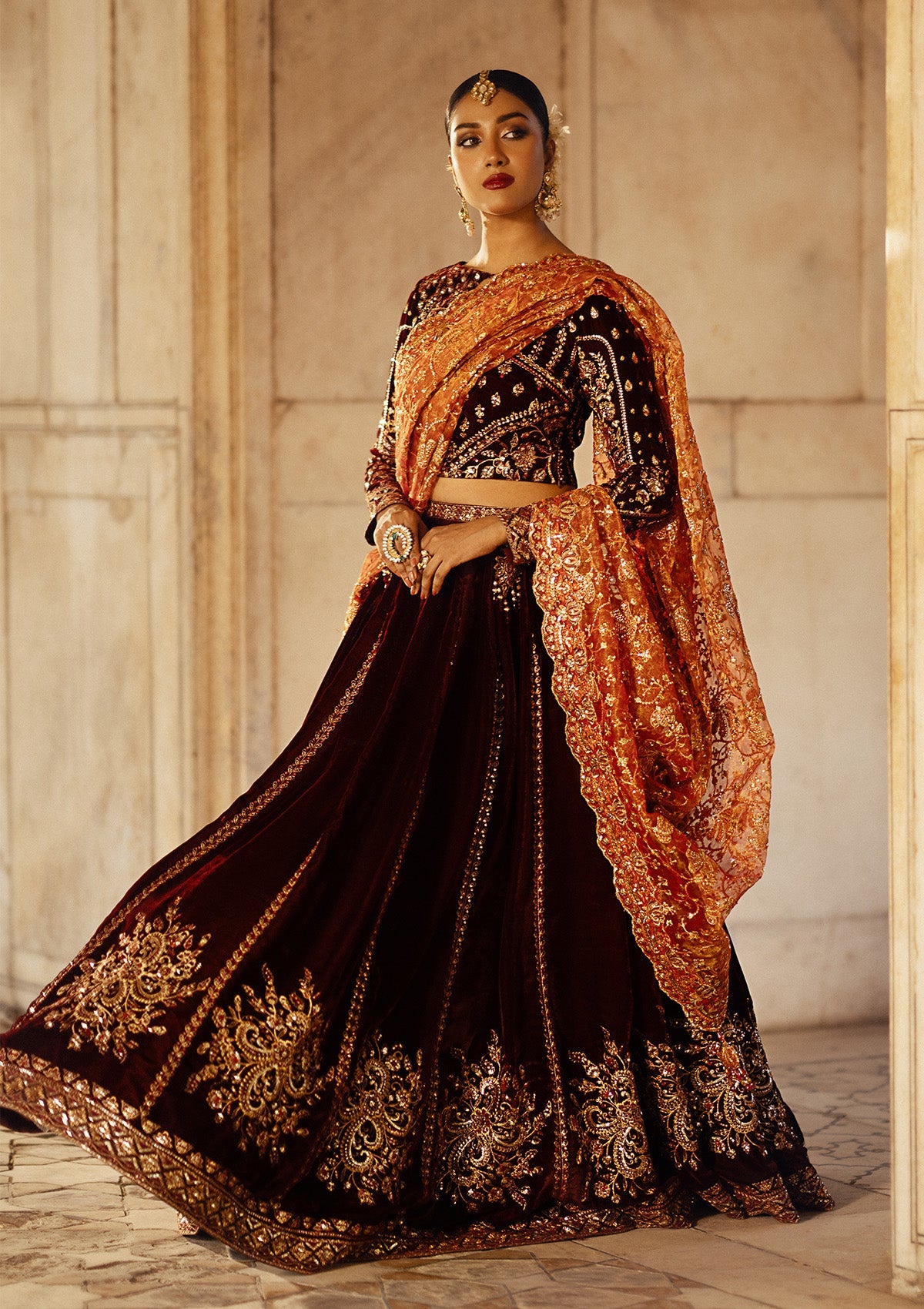 DASTOOR - LOOK 06 Maroon Lehnga Choli For Formal Events - Pakistani Designer Wear for Women in UK | Kifat