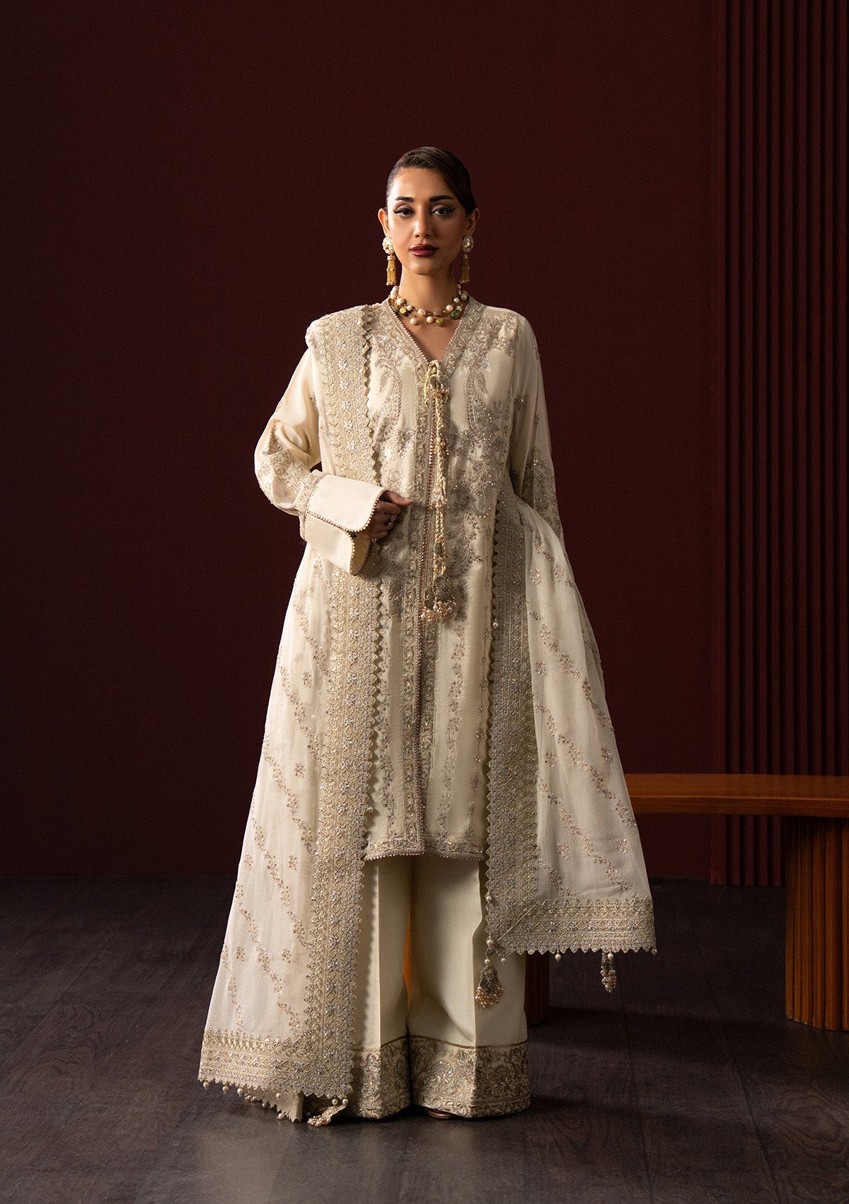 LADY AIK '25 - VOL. 1 - LOOK 01 Ivory Front Open Shirt For Luxury Events - Pakistani Designer Wear for Women in UK | Kifat