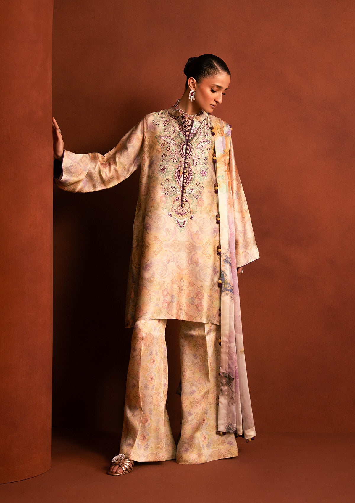 MISS AIK - RTW '25 D2 - LOOK 08 Pastel Yellow Short Shirt with Plazo For Luxury Events - Pakistani Designer Wear for Women in UK | Kifat
