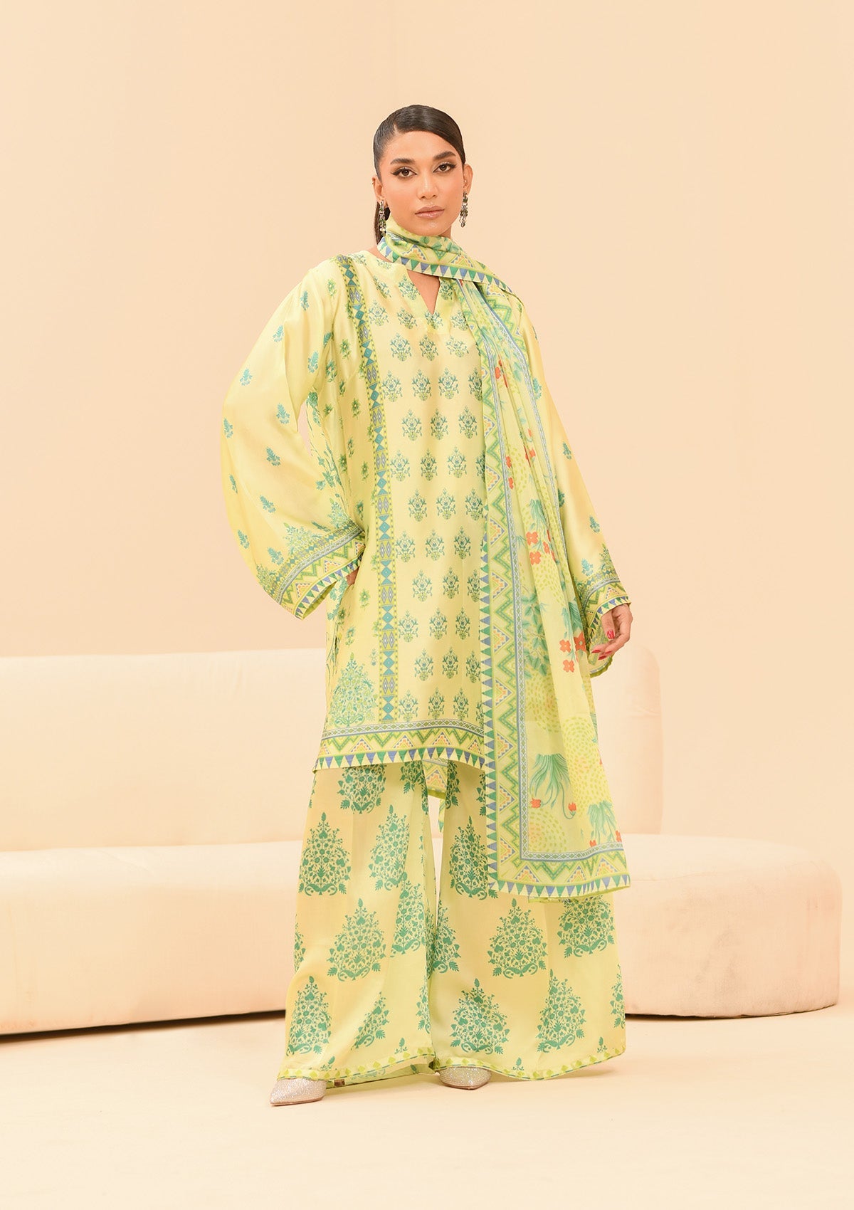MISS AIK - RTW '24 D1 - LOOK 03 Lime Green Long Shirt For Luxury Events - Pakistani Designer Wear for Women in UK | Kifat