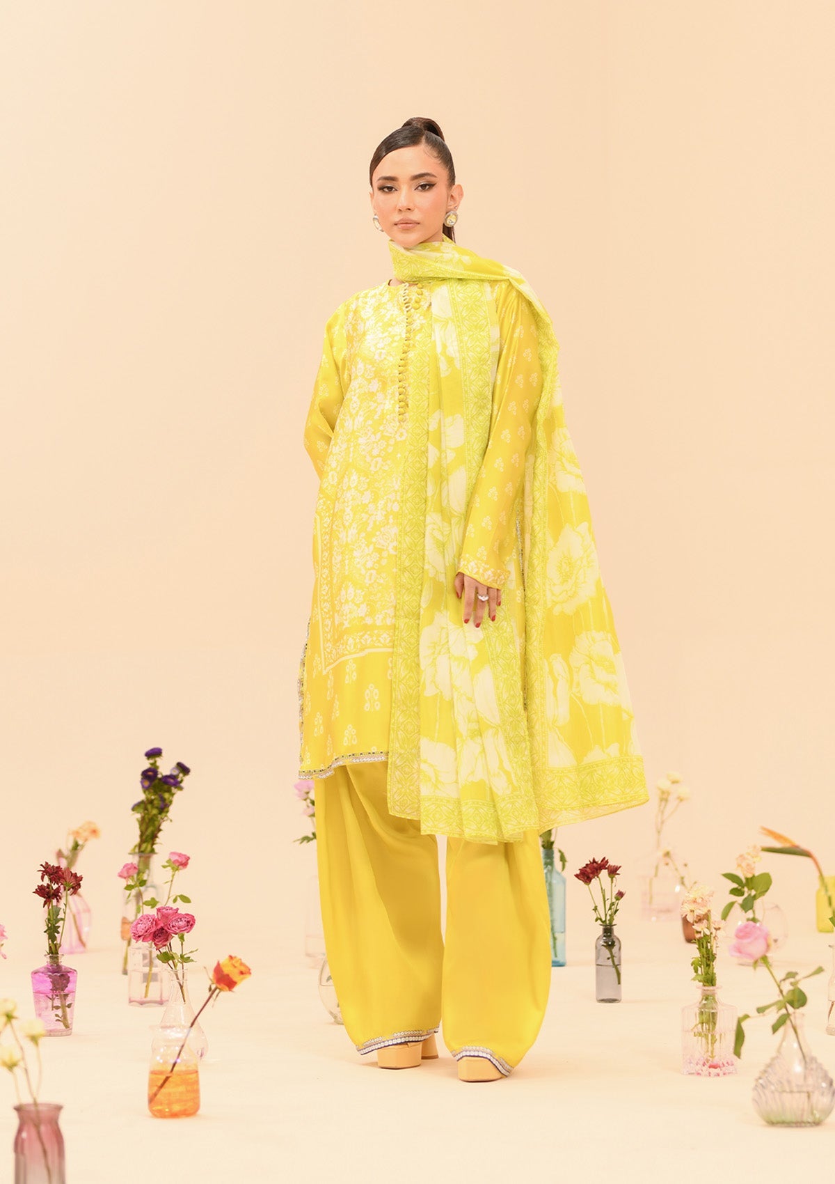 MISS AIK - RTW '24 D1 - LOOK 10 Lemon Yellow Long Shirt For Luxury Events - Pakistani Designer Wear for Women in UK | Kifat