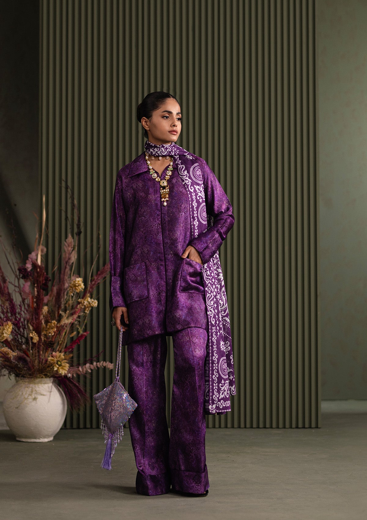 MISS AIK - RTW '25 D1 - LOOK 08 Purple Short shirt with Plazo For Luxury Events - Pakistani Designer Wear for Women in UK | Kifat