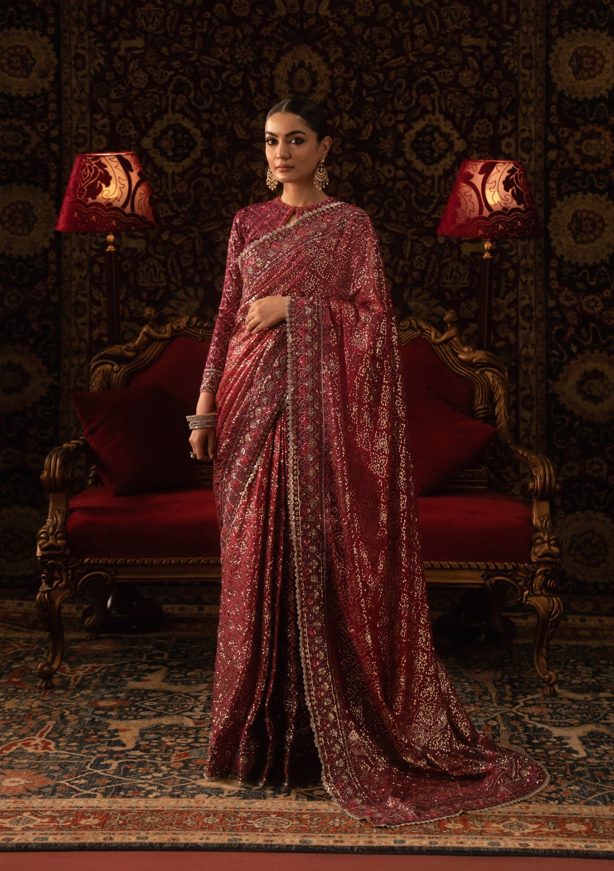 SARI EDIT '25 - LOOK 08 Blood Red Saree For Formal Events - Pakistani Designer Wear for Women in UK | Kifat