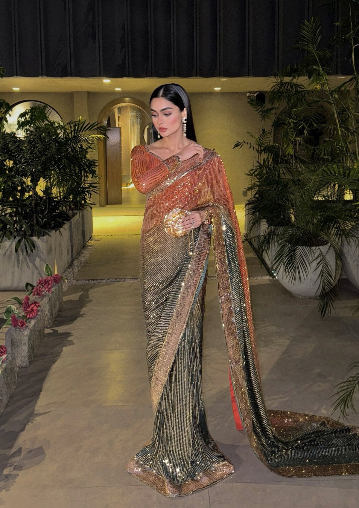 SARI EDIT '24 VOL. 1 - LOOK 02 Rust Saree For Formal Events - Pakistani Designer Wear for Women in UK | Kifat