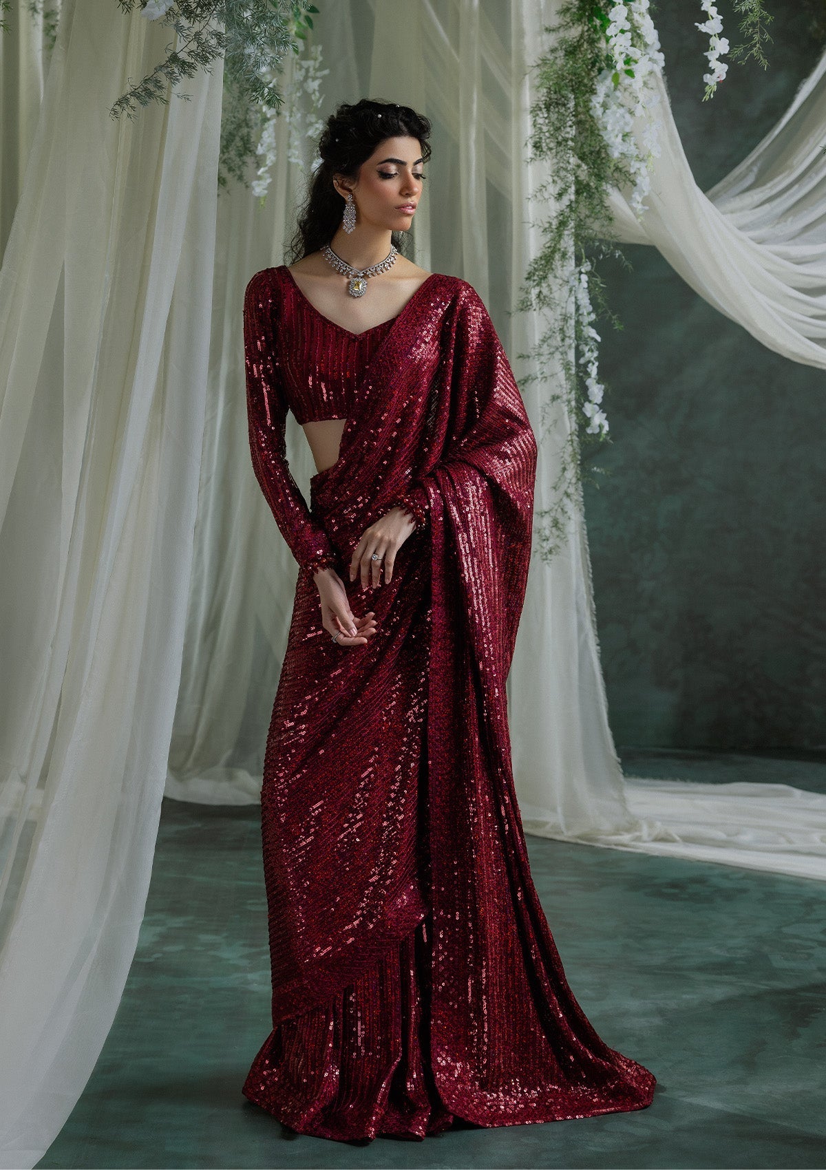 SARI EDIT '24 VOL. 1 - LOOK 03 Maroon Saree For Formal Events - Pakistani Designer Wear for Women in UK | Kifat