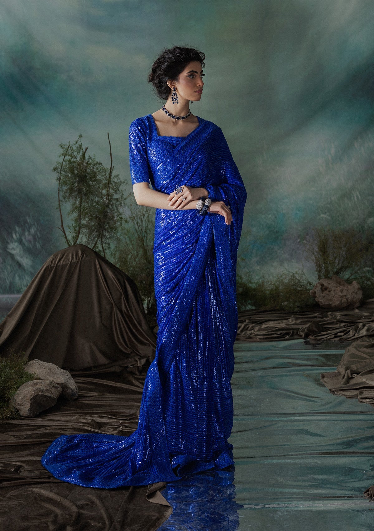 SARI EDIT '24 VOL. 1 - LOOK 05 Royal Blue Saree For Formal Events - Pakistani Designer Wear for Women in UK | Kifat