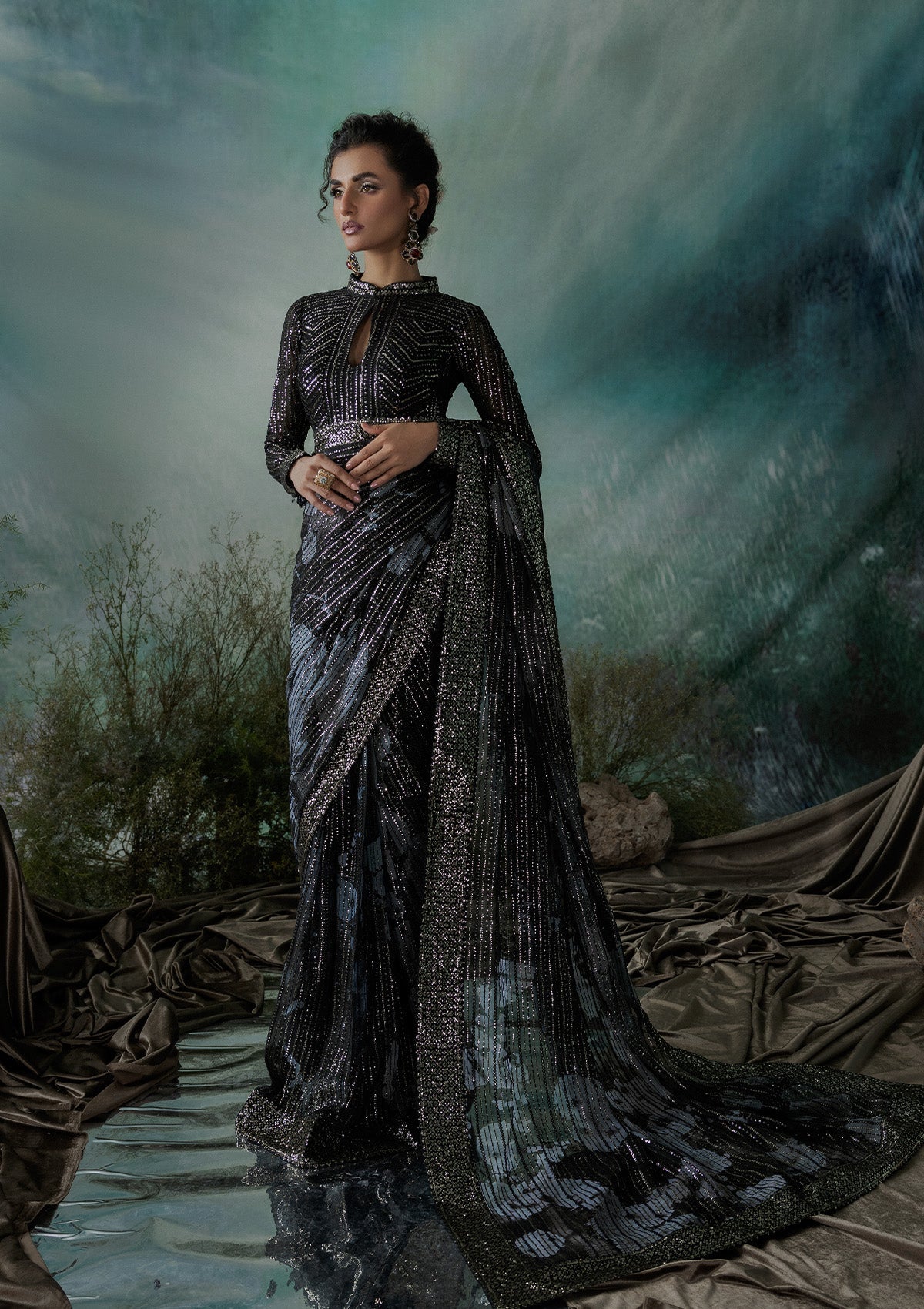 SARI EDIT '24 VOL. 1 - LOOK 08 Black Saree For Formal Events - Pakistani Designer Wear for Women in UK | Kifat