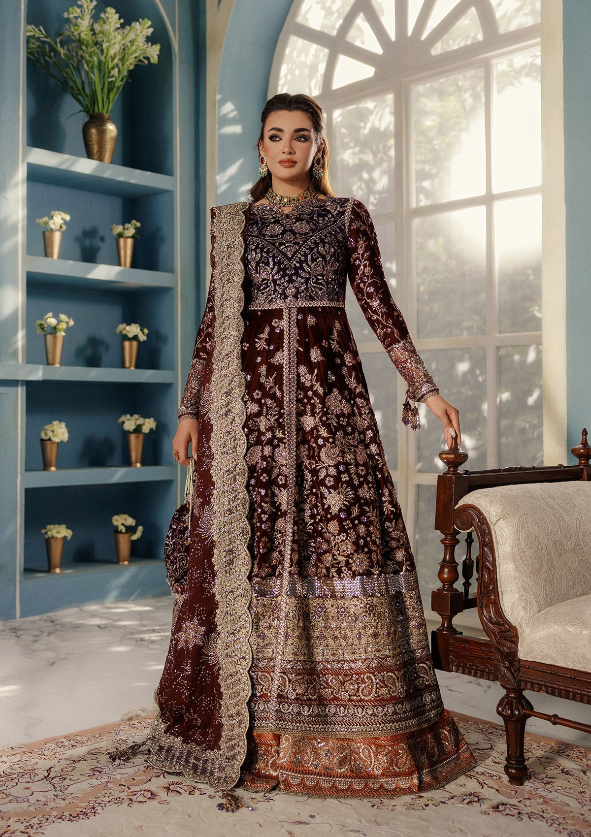 UDAIPUR - LOOK 03 Plum Front Open Shirt with Lehnga For Formal Events - Pakistani Designer Wear for Women in UK | Kifat