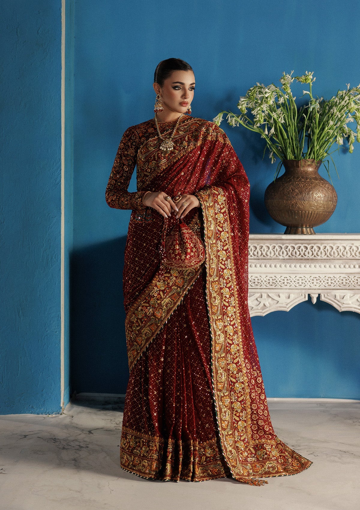 UDAIPUR - LOOK 09 Crimson Saree For Formal Events - Pakistani Designer Wear for Women in UK | Kifat