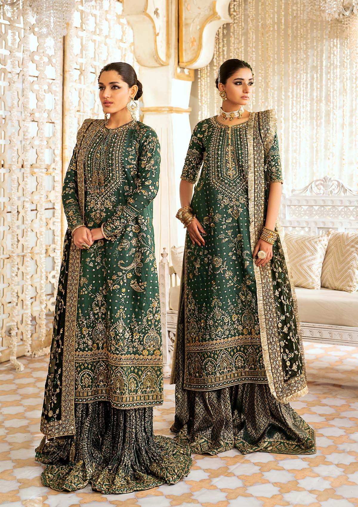 WEDDING FESTIVE '24 VOL. 1 - LOOK 07 Lilac Long Shirt with Crushed Sharara,Long Shirt with Gharara For Wedding Events - Pakistani Designer Wear for Women in UK | Kifat