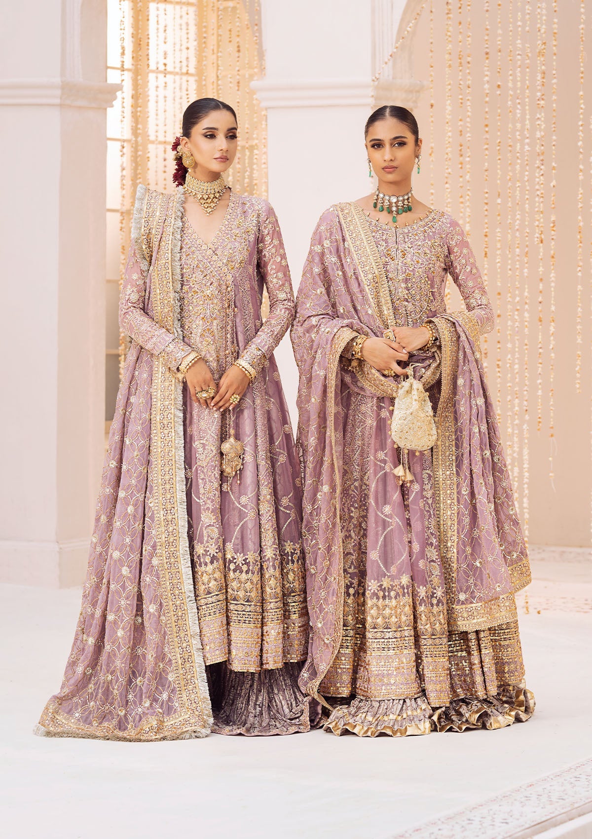 WEDDING FESTIVE 24 VOL. 2 - LOOK 10 Lilac Angrakha with crushed Sharara,Kalidaar with Crushed Frock For Wedding Events - Pakistani Designer Wear for Women in UK | Kifat