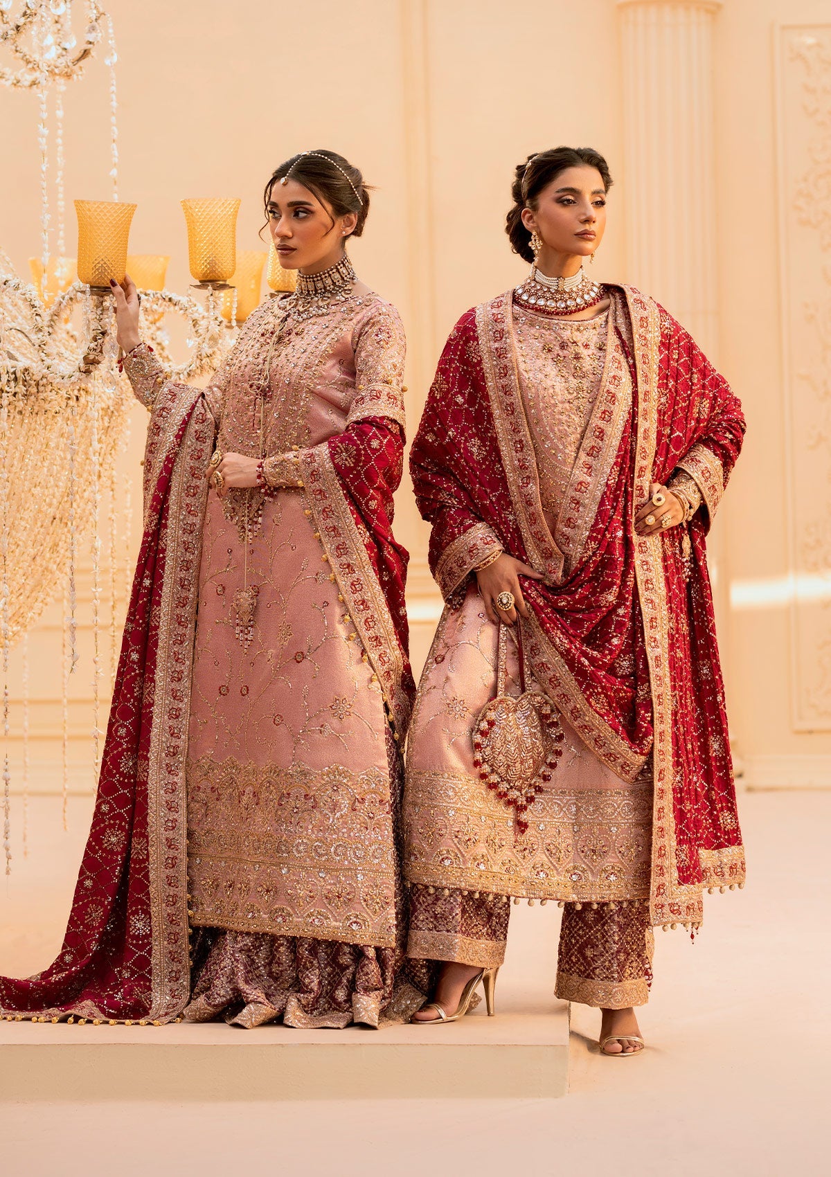 WEDDING FESTIVE 25 VOL. 1 - LOOK 03 Pink LONG SHIRT WITH GHARARA,LONG SHIRT WITH IZAAR PANTS For Wedding Events - Pakistani Designer Wear for Women in UK | Kifat