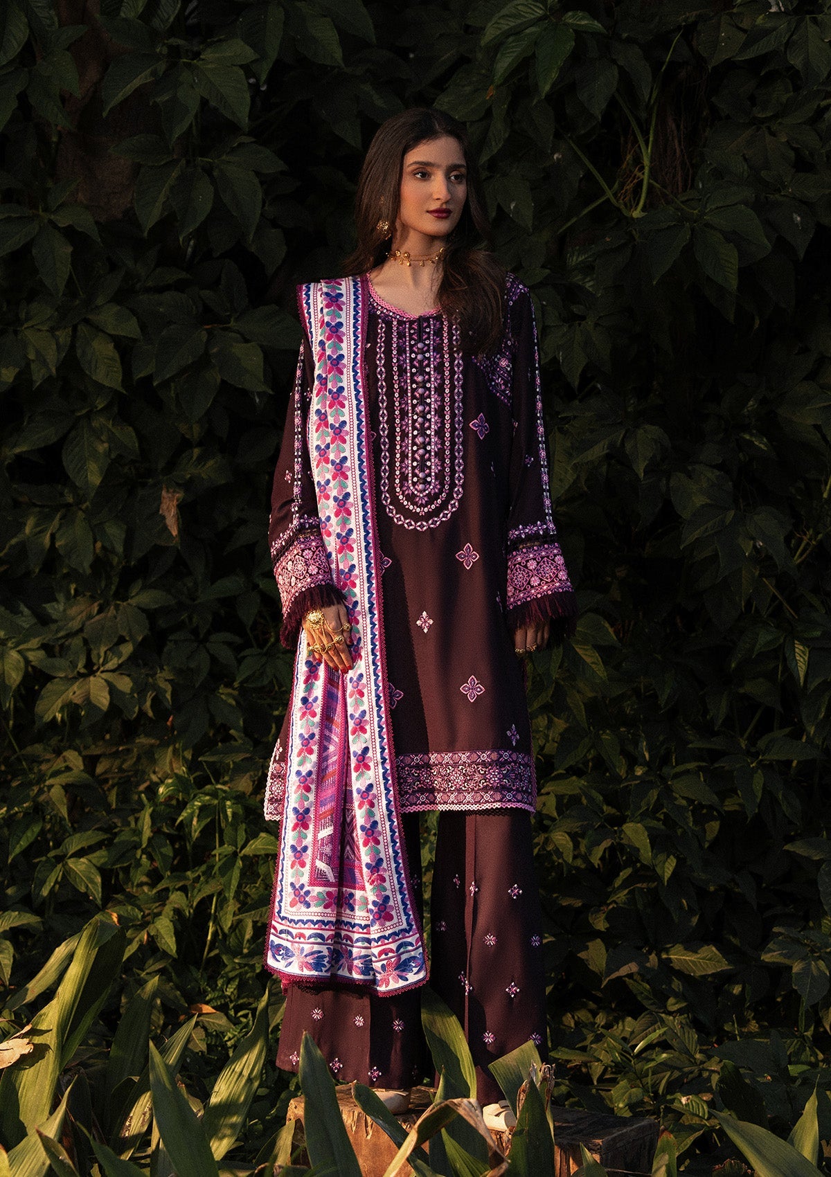 AIK ROZ '25 D1 - KARANDI - LOOK 04 Purple Mid Length Shirt For Casual Events - Pakistani Designer Wear for Women in UK | Kifat