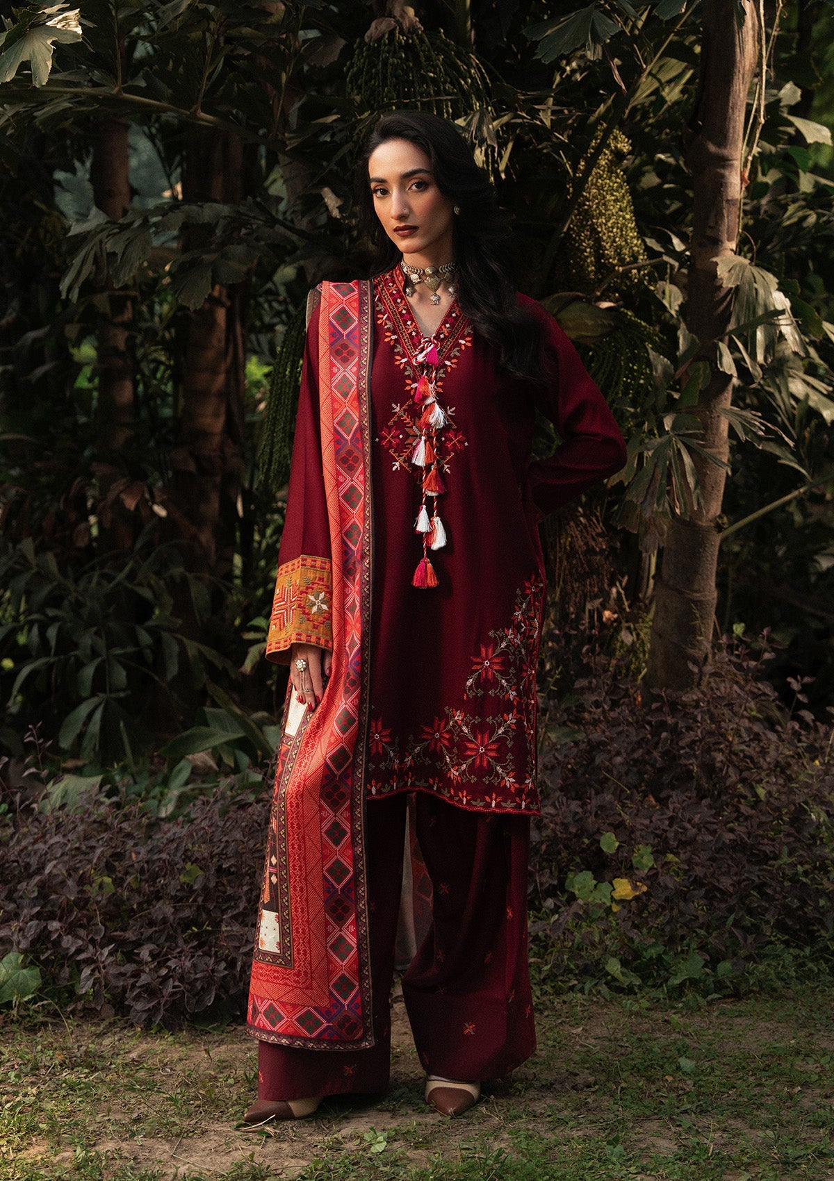 AIK ROZ '25 D1 - KARANDI - LOOK 05 Red Mid Length shirt For Casual Events - Pakistani Designer Wear for Women in UK | Kifat
