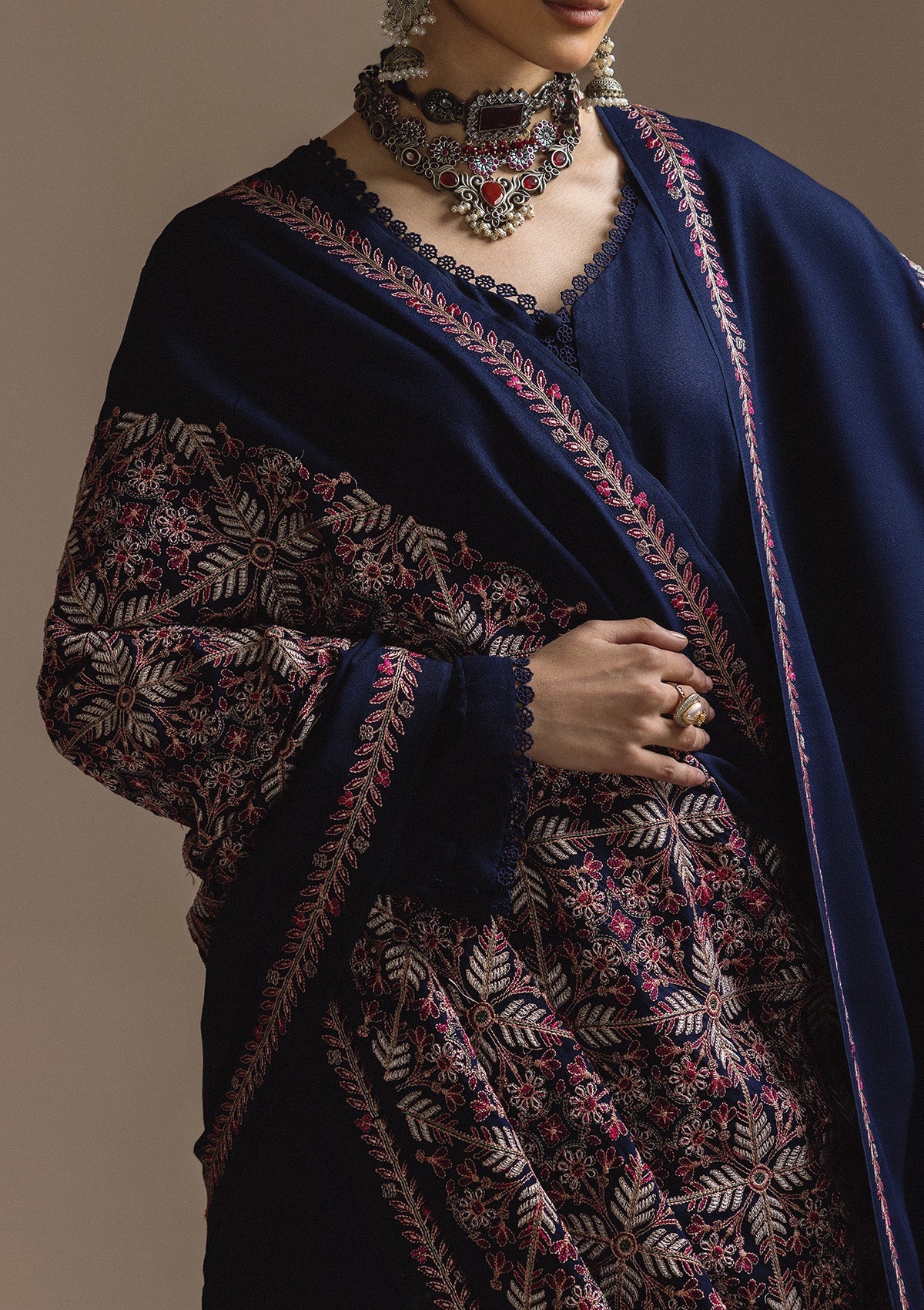 AIK ROZ '25 D3 - KARANDI - LOOK 06 Navy Blue Long Shirt For Casual Events - Pakistani Designer Wear for Women in UK | Kifat