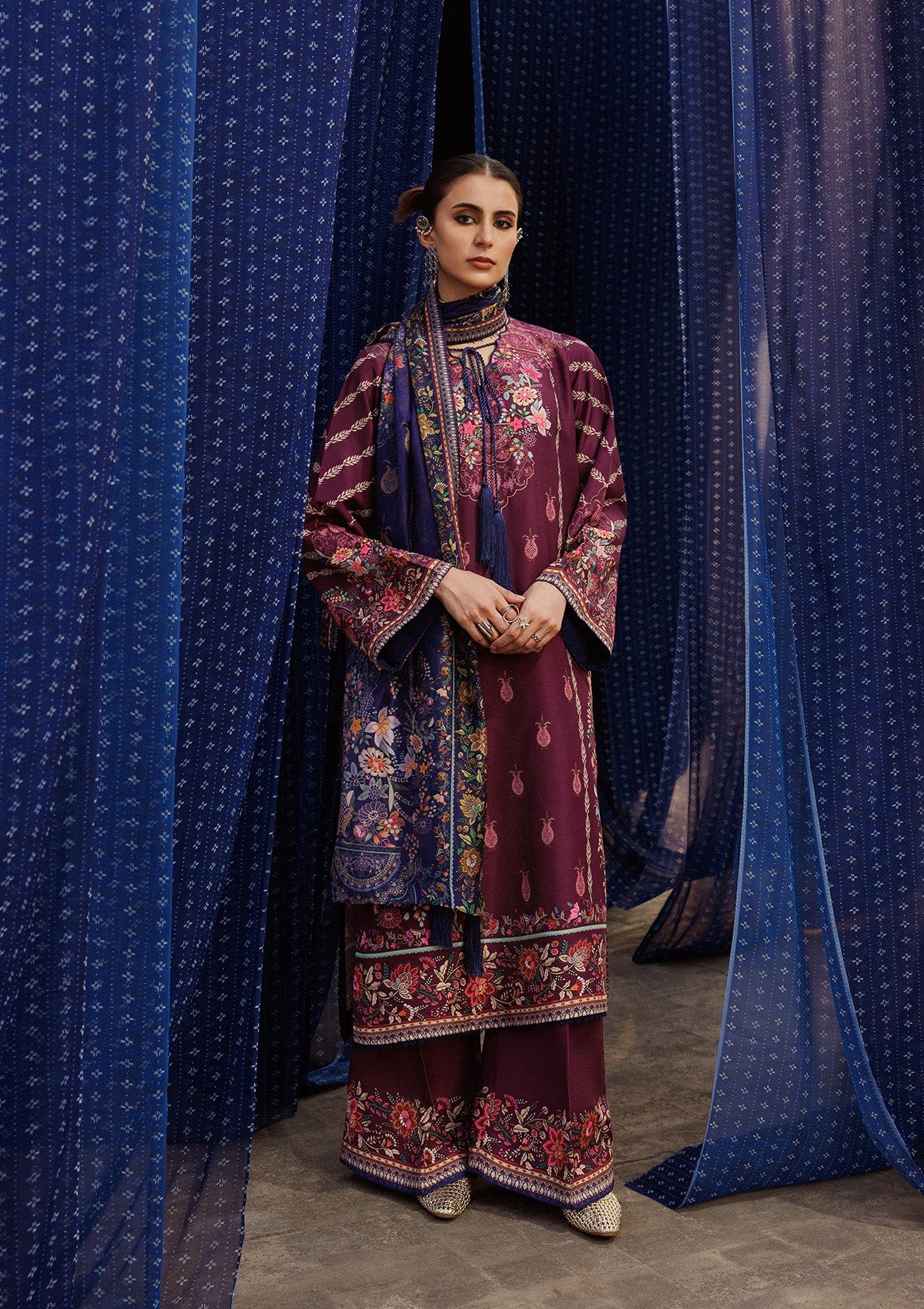 AIK ROZ '25 D2 - KHADDAR - LOOK 04 Purple Long Shirt For Casual Events - Pakistani Designer Wear for Women in UK | Kifat