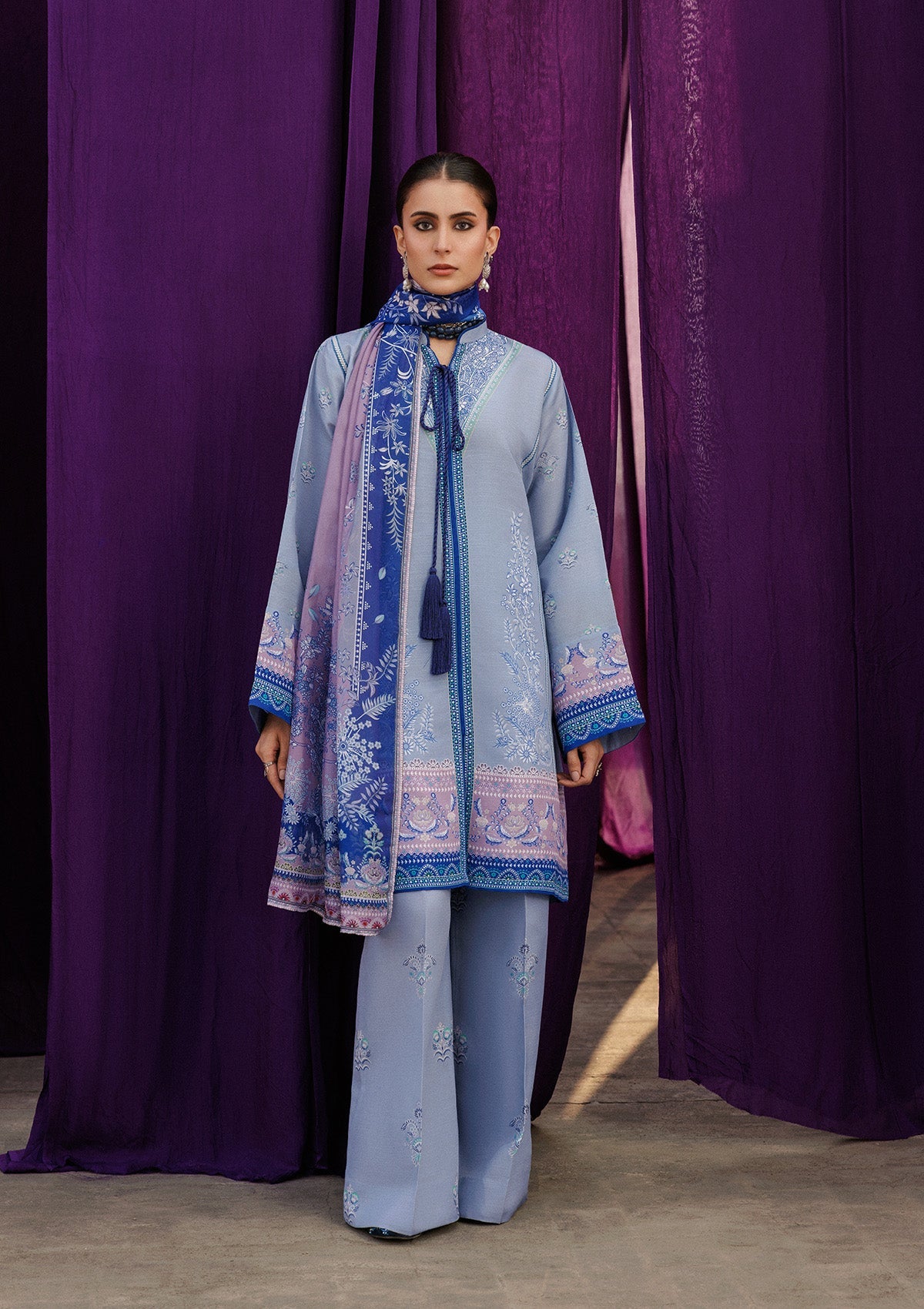 AIK ROZ '25 D2 - KHADDAR - LOOK 08 Pastel Blue Short Shirt For Casual Events - Pakistani Designer Wear for Women in UK | Kifat