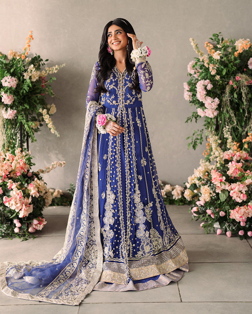 Women Wearing Sehar Victoria Blue Peshwas for Formal Events - Pakistani Designer Wear for Women in UK | Kifat