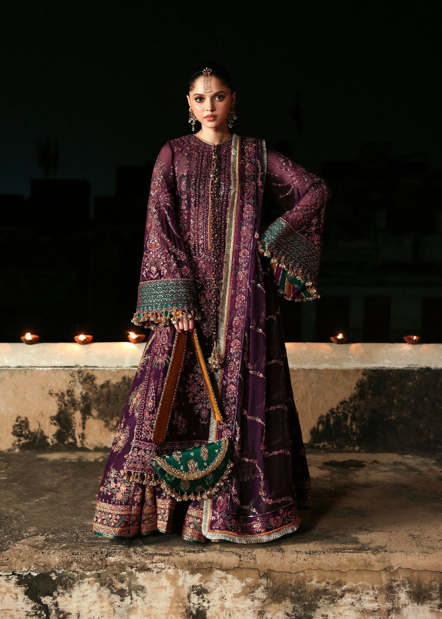 Women wearing Hussain Rehar ghazal Plum shirt with lehnga for Wedding wear, Guest of Wedding - Pakistani Designer Wear for Women in UK | Kifat