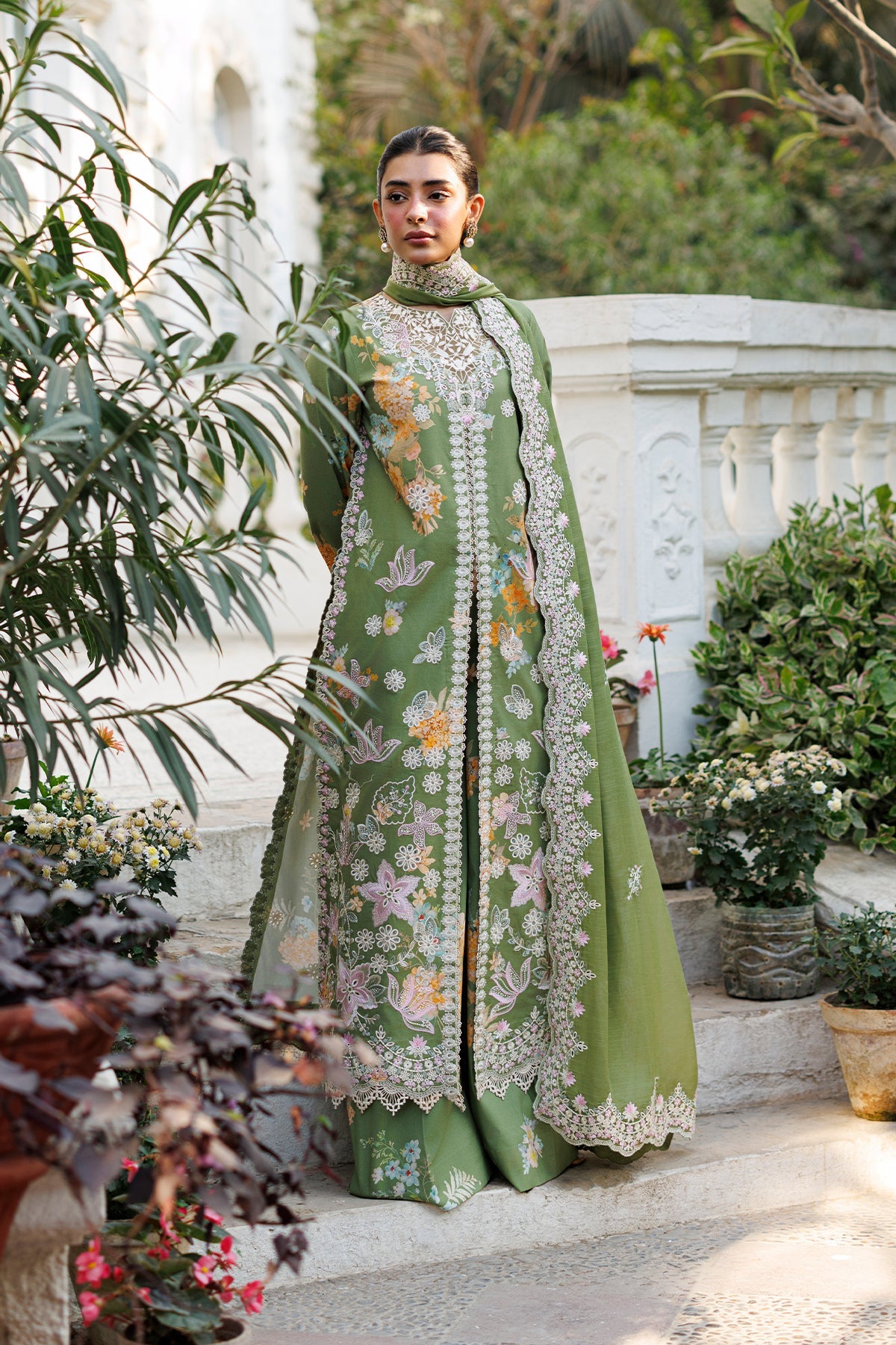 Women Wearing Serelith Green Long Shirt For Luxury Events - Pakistani Designer Wear For Women In Uk | Kifat