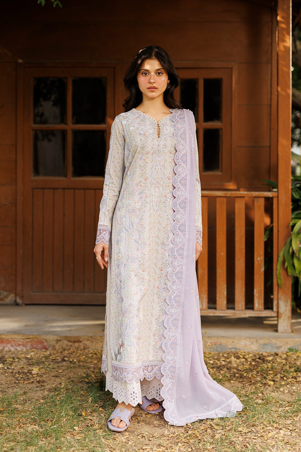 Women Wearing Solayne Beige Long Shirt For Luxury Events - Pakistani Designer Wear For Women In Uk | Kifat