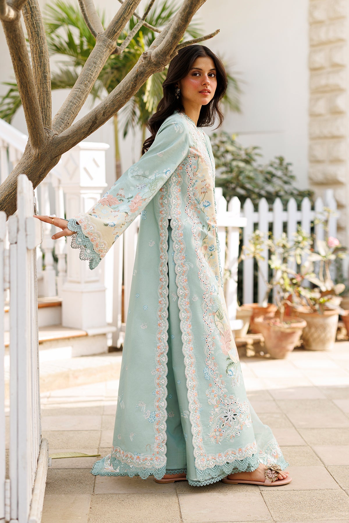 Women Wearing Selea Sea Green Long Shirt For Luxury Events - Pakistani Designer Wear For Women In Uk | Kifat