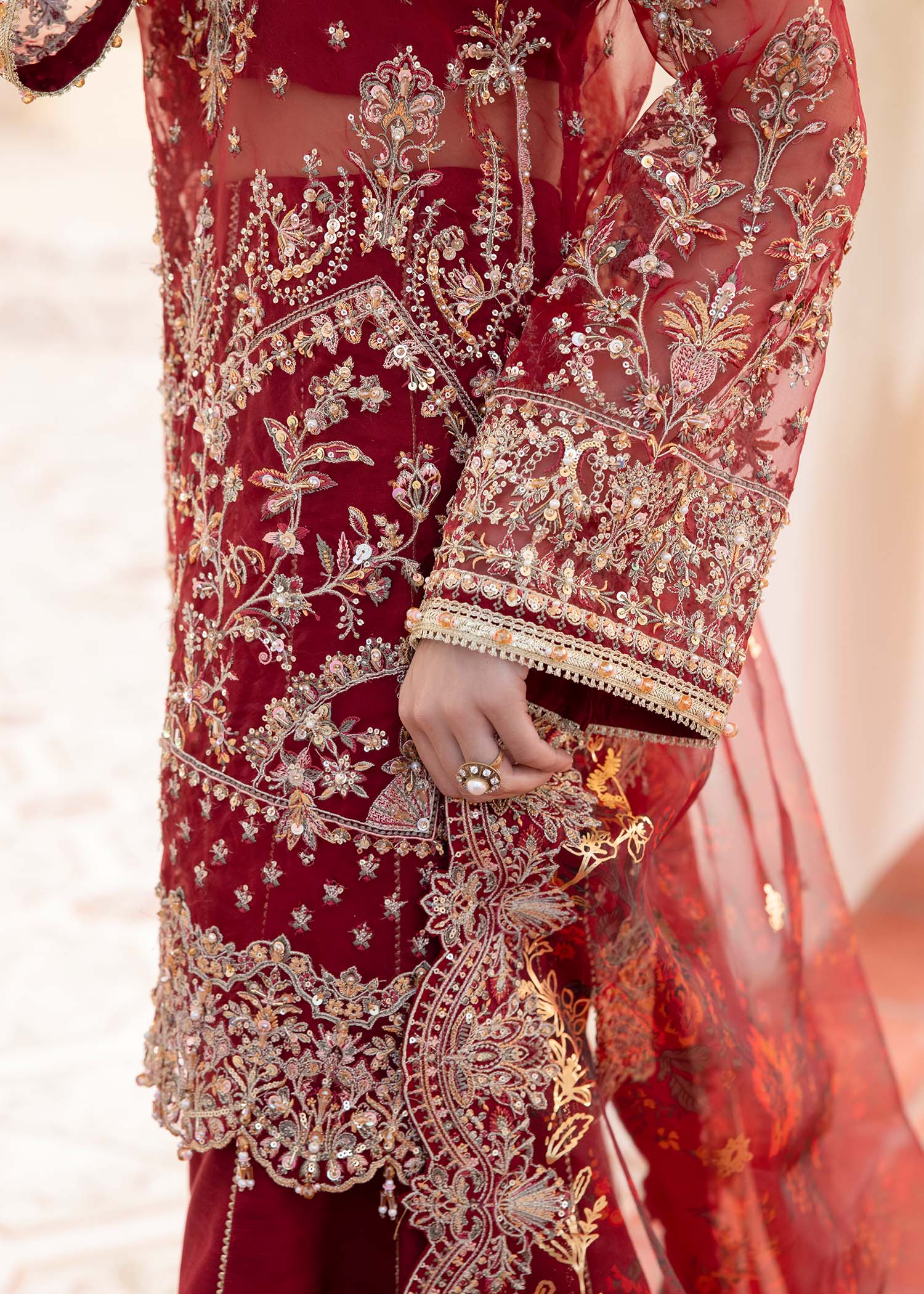 Kanwal Malik Red Shirt with Flared Pants for Luxury Wedding wear - Pakistani Designer Wear for Women in UK | Kifat
