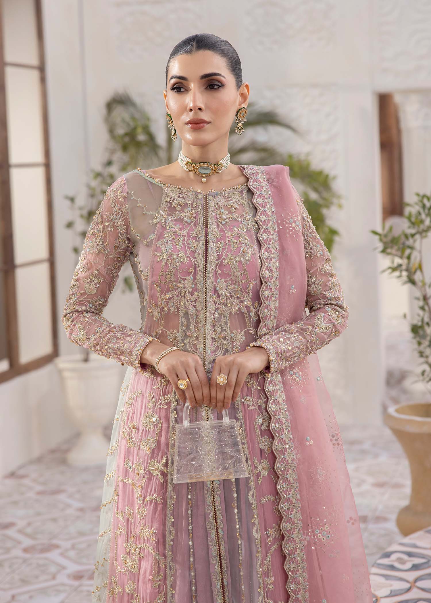 Kanwal Malik Pink Pishwas with Crushed Pants for Luxury Wedding wear - Pakistani Designer Wear for Women in UK | Kifat