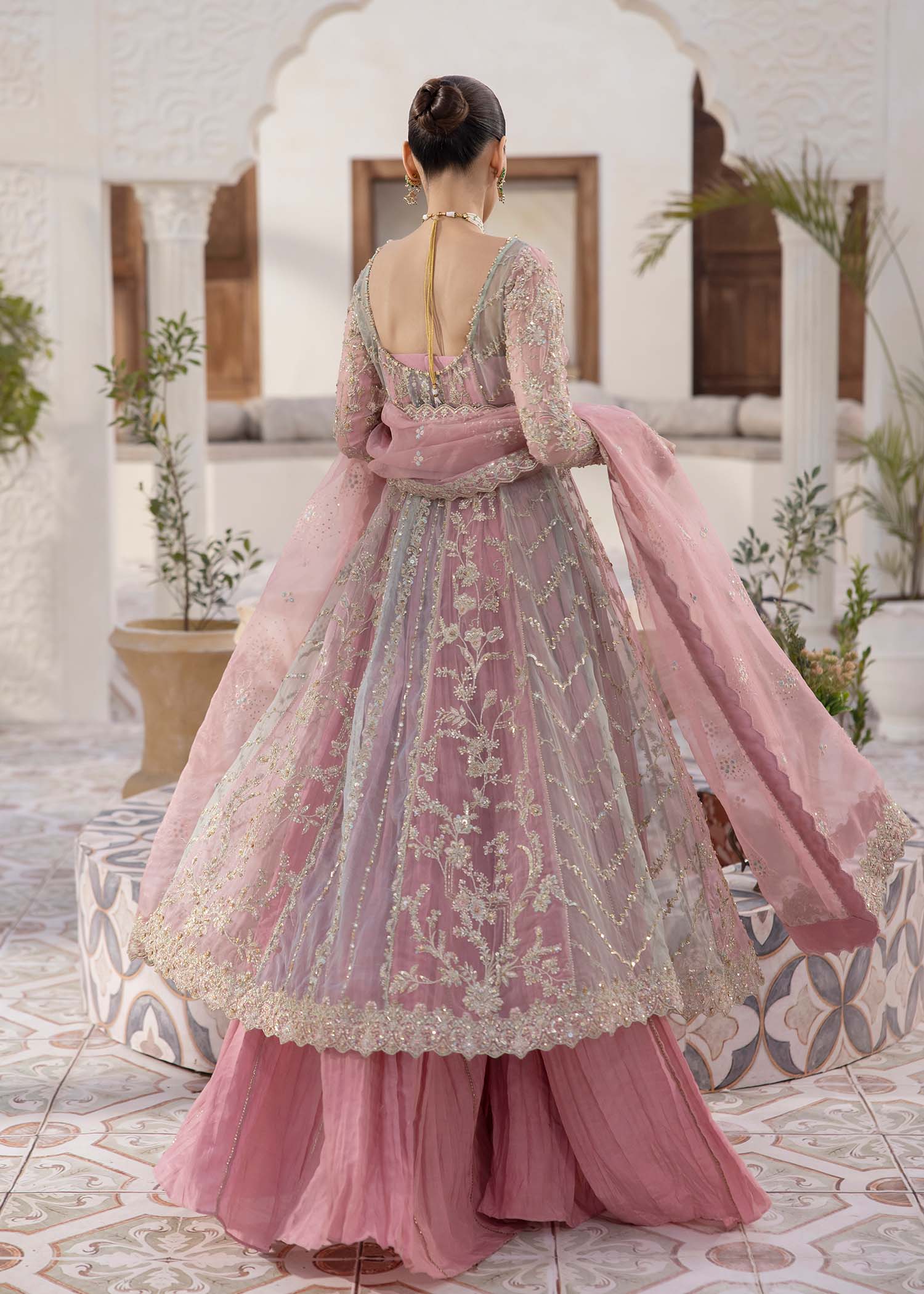 Kanwal Malik Pink Pishwas with Crushed Pants for Luxury Wedding wear - Pakistani Designer Wear for Women in UK | Kifat