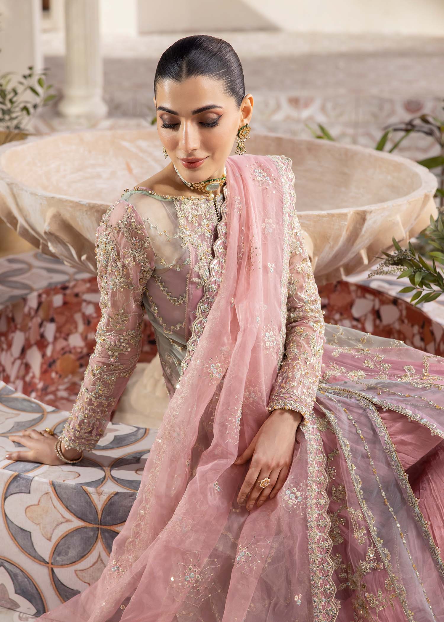 Kanwal Malik Pink Pishwas with Crushed Pants for Luxury Wedding wear - Pakistani Designer Wear for Women in UK | Kifat