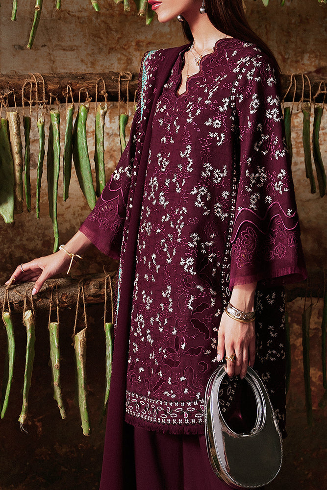 Model Wearing Suffuse by Sana Yasir OMYA Wine Short Shirt with culottes for Casual Dress- Pakistani Designer wear for Women in UK | Kifat