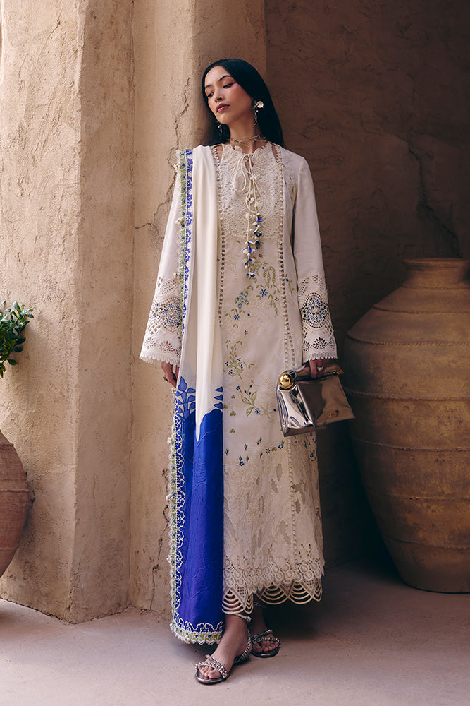Women Wearing ZEHRA Ivory Long Shirt with Culottes for Festive Events - Pakistani Designer Wear for Women in UK | Kifat