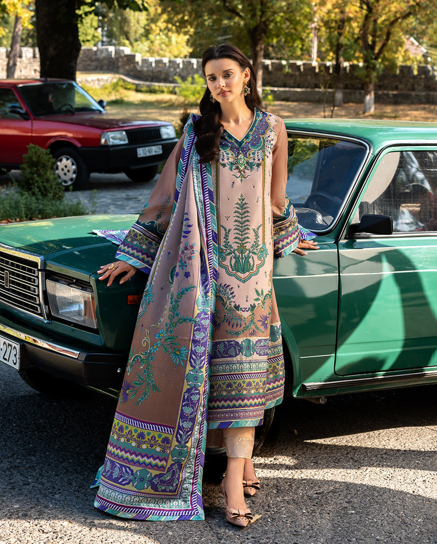 Women Wearing Aurora Echo Beige Long Shirt for Festive Events - Pakistani Designer Wear for Women in UK | Kifat