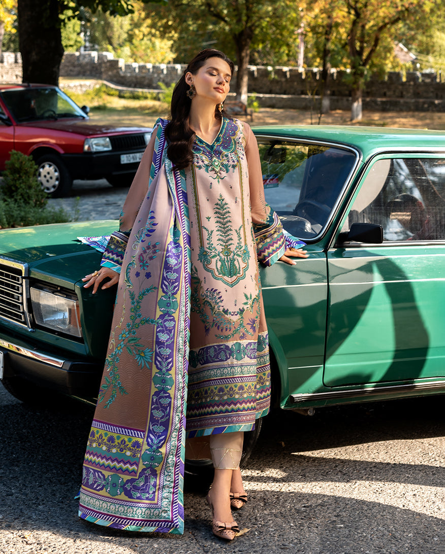 Women Wearing Aurora Echo Beige Long Shirt for Festive Events - Pakistani Designer Wear for Women in UK | Kifat