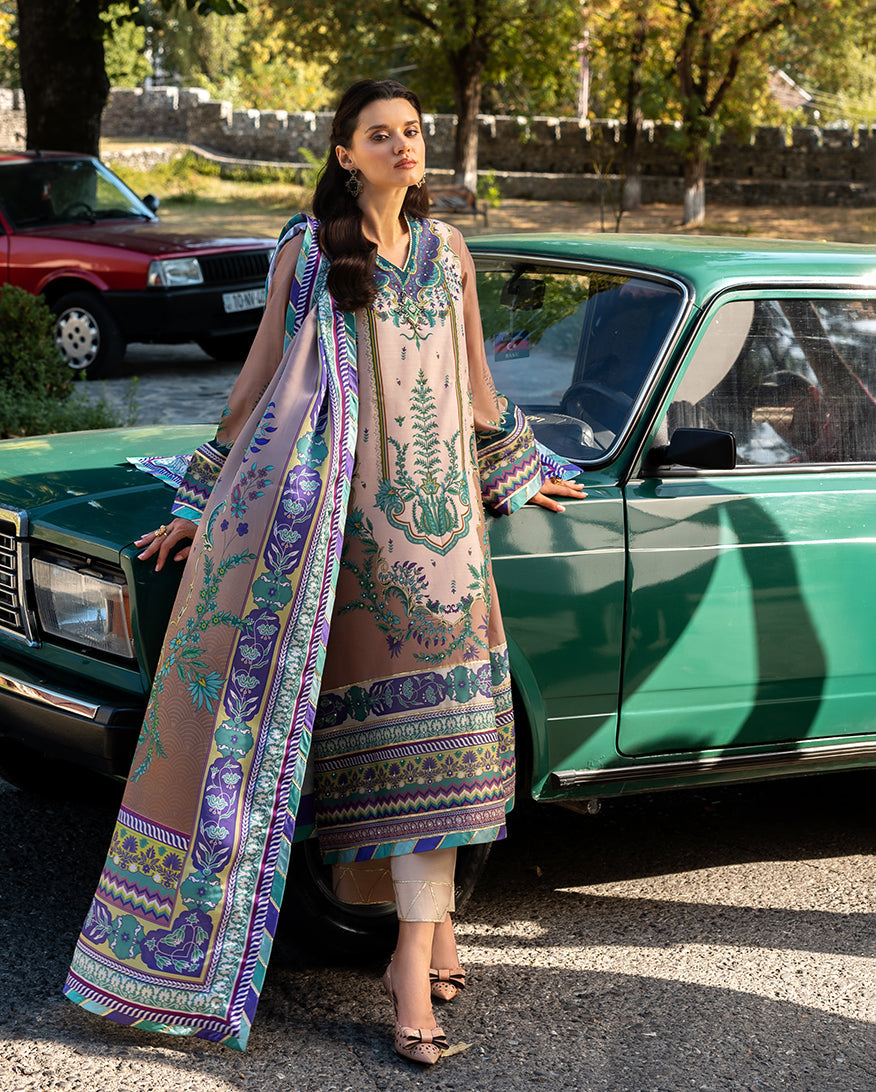 Women Wearing Aurora Echo Beige Long Shirt for Festive Events - Pakistani Designer Wear for Women in UK | Kifat