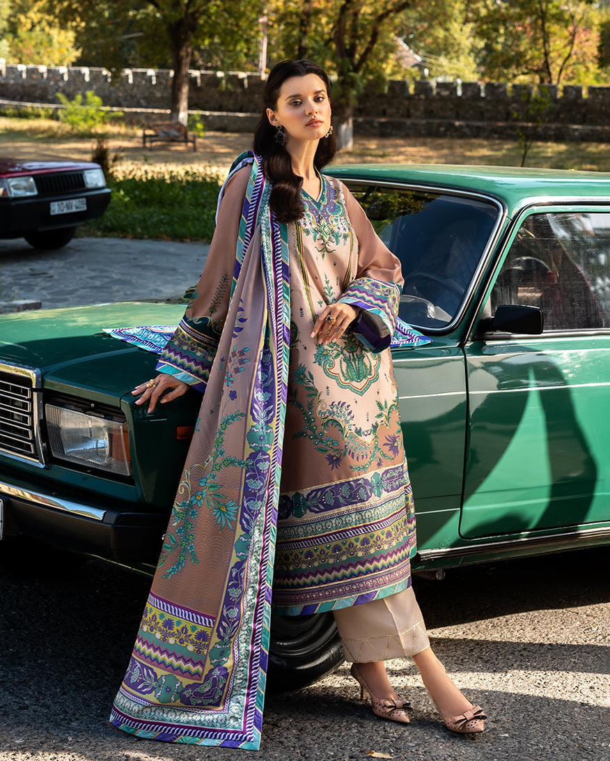 Women Wearing Aurora Echo Beige Long Shirt for Festive Events - Pakistani Designer Wear for Women in UK | Kifat