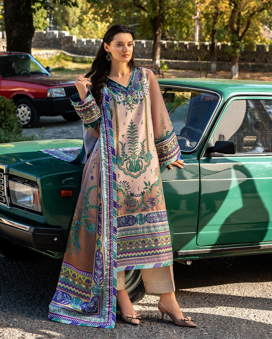 Women Wearing Aurora Echo Beige Long Shirt for Festive Events - Pakistani Designer Wear for Women in UK | Kifat
