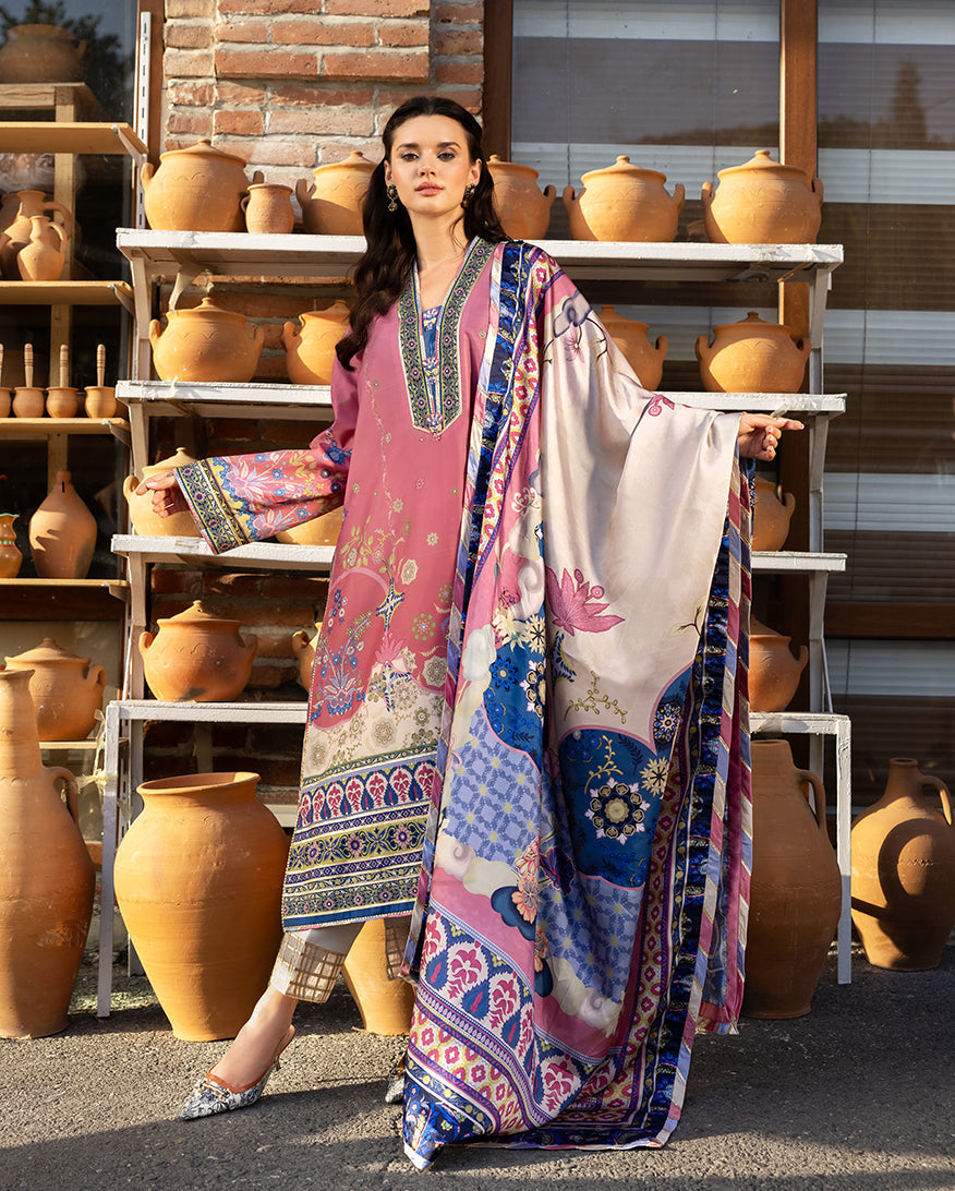 Women Wearing Meridian Bloom Tea Pink Long Shirt for Festive Events - Pakistani Designer Wear for Women in UK | Kifat
