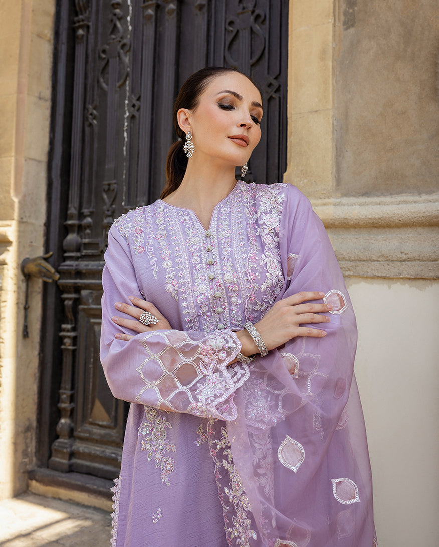 Women Wearing Ophelia Iyn Lavender purple Long Shirt for Festive Events - Pakistani Designer Wear for Women in UK | Kifat